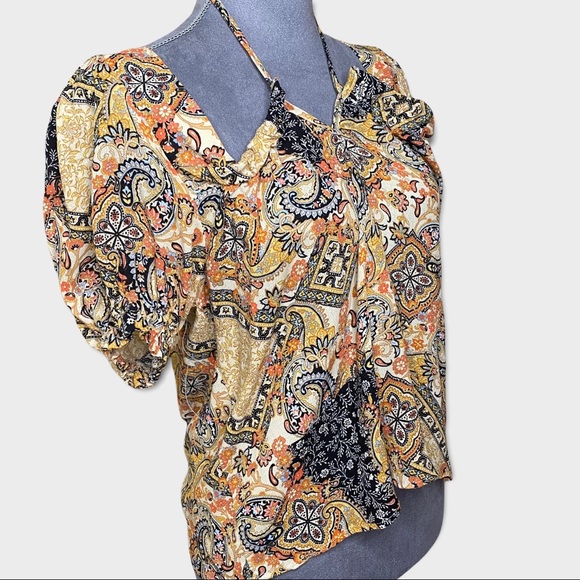 Cupcakes + Cashmere Golden Paisley Blouse Sz XS - Picture 2 of 16
